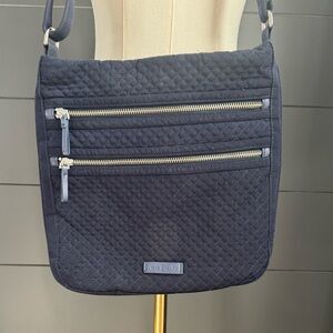Vera Bradley Navy Blue Quilted Shoulder Bag Adjustable Strap Pocket Zip Silver